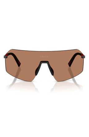 Prada 136mm Shield Sunglasses in Black /Solid Brown at Nordstrom