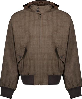 Prada Jassen, Heren, Bruin, M, Wol, Geruite wollen jas