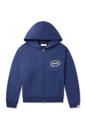 Cherry Los Angeles Navajo Logo-Embroidered Cotton-Jersey Zip-Up Hoodie