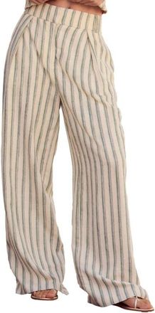 Next Elastic Back Stripe Wide Leg Linen Pants in White at Nordstrom, Size 10