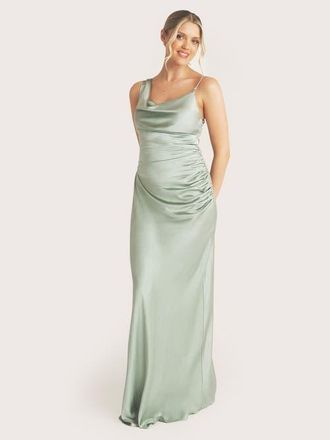 Six Stories Cowl Front Asymmetric Bridesmaid Dress in Sage at Nordstrom, Size 12
