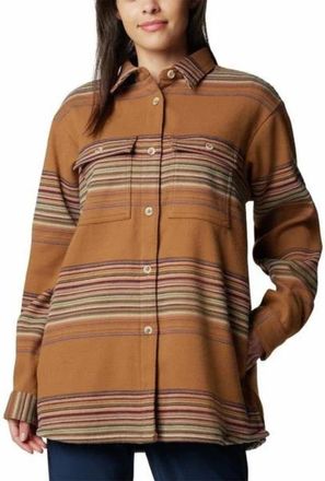 Columbia Blue Point Creek Shirt Jacket Womens Brown Striped Button Front JAX406
