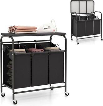 Costway Cesto Para Ropa Sucia Con Tabla De Planchar, Cesta Colada Con 3 Bolsas Extra&iacute;bles, 3 X 33l, Cesta De Lavander&iacute;a Para Cuarto De Ba&ntilde;o, Lavander&iacute;a, Dormi