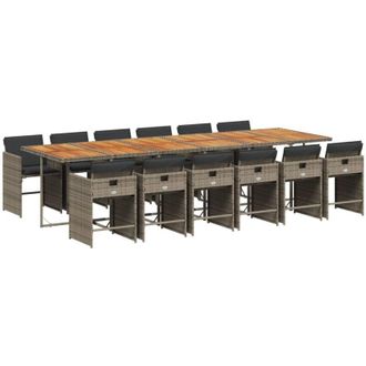 vidaXL Set Comedor De Jard&iacute;n Con Cojines 13 Pzas Rat&aacute;n Sint&eacute;tico Gris Vidaxl