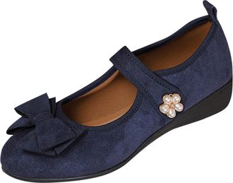 Generic Womens Mary Jane Shoes Bow Comfortable Wedge Shoes Solid Color Breathable Versatile Lightweight Casual Ballet Shoe Work Office Leisure Dark Blue