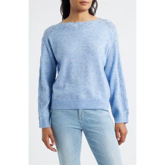 Wit & Wisdom Boat Neck Sweater in Heather Airy Blue at Nordstrom Rack, Size X-Large