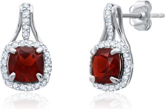 MAX + STONE 10k Yellow or White Gold Cushion Cut Gemstone Drop Earrings with Diamond Accent