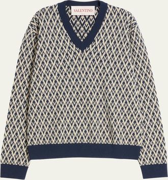 Valentino Garavani Mens V Jacquard Wool Sweater