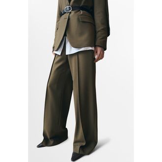 Mango Pleated Straight Leg Pants in Khaki Green at Nordstrom, Size 8