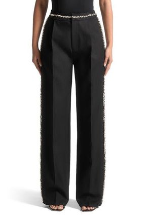 Mani&egrave;re De Voir Patricia Embellished Tailored Trousers in Black at Nordstrom, Size 12