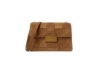 Loeffler Randall Delphine Leather Clutch Womens Handbags Toffee, Cotton/Leather/Twill
