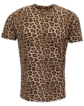 Lords of Harlech Leopard Mens Wool Vneck Tee in Leopard Brown at Nordstrom, Size Xx-Large