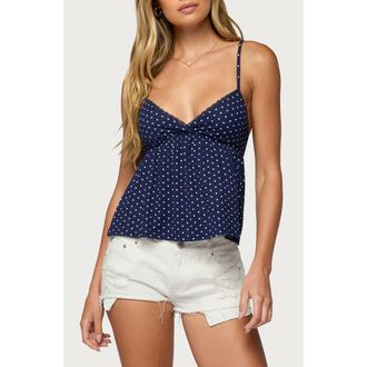 Edikted Belen Polka Dot Lace Trim Top in Navy-And-White at Nordstrom, Size X-Large