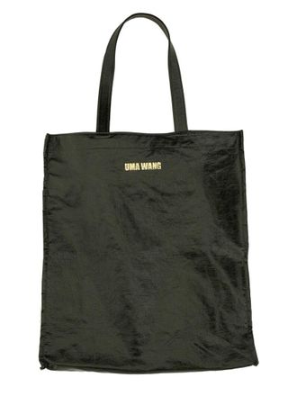 Uma Wang Black Tote With Crinkled Texture And Spacious Interior