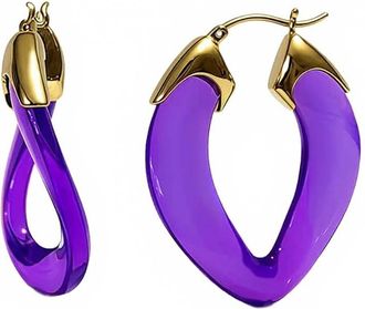 Gold & Honey Womens Curb Link Lucite Birthstone Hoop Earrings In February - Amethyst