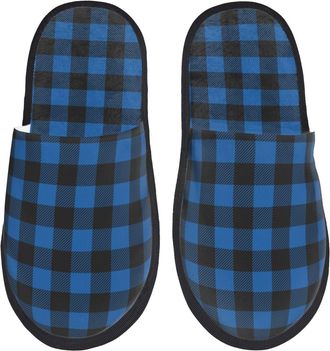 Generic Blue Black Plaid Men Women Sliders Lightweight House Slippers Breathable Shoes For Indoor Bedroom Outdoor M