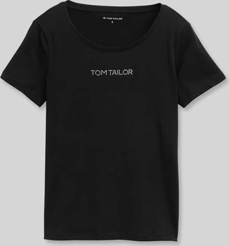 Tom Tailor Regular Fit T-Shirt mit Label-Schriftzug in Black, Gr&ouml;&szlig;e XXXL