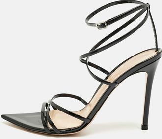 Gianvito Rossi Black Patent Leather Kim Ankle Strap Sandals