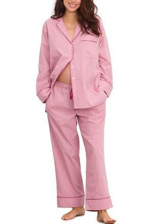 Hatch The Striped Cotton Classic PJ Set in Raspberry Stripe at Nordstrom, Size X-Small