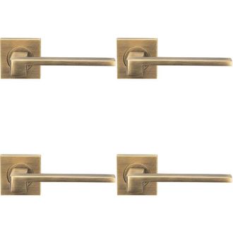 Loops 4x PAIR Flat Squared Bar Handle on Square Rose Concealed Fix Antique Brass in Metallics