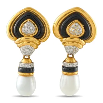 Luxury Bazaar 18K Yellow Gold 0.60ct Diamond and Pearl Drop Earrings MF18-070126