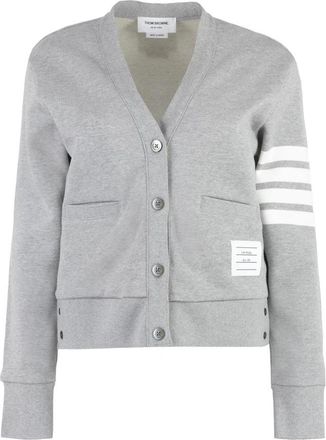Thom Browne Four Bar Crewneck Sweater - Dames - Vesten - Grijs - L - Katoen - Truien & Vesten