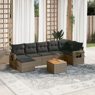 vidaXL Vidaxl - Set De Sof&aacute;s De Jard&iacute;n 8 Pzas Y Cojines Rat&aacute;n Sint&eacute;tico Gris