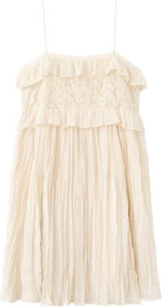 Mango Crinkle Lace Sleeveless Dress in Beige at Nordstrom, Size 8