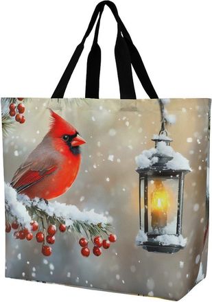 Generic Cardinal Winter Bird Reusable Shopping Bags One Shoulder Grocery Tote Bag Waterproof Big Purse for Work Travel
