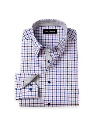 Paul Fredrick Traveler Cotton Blend Check Dress Shirt With Contrast Trim