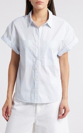 Frame Denim Stripe Short Sleeve Button-Up Shirt in Light Chambray Multi at Nordstrom Rack, Size Small