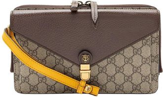 Gucci Brown Gg Supreme Canvas Leather Tiger Document Crossbody (Authentic Pre- Loved)