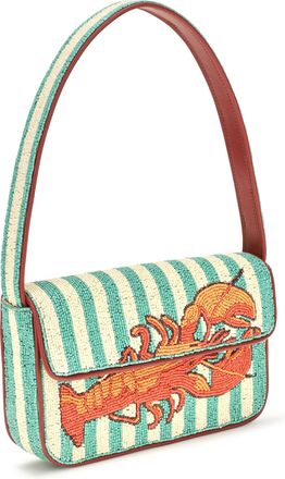Staud Womens Shoulder Bag Tommy Beaded Summer Lobster Rayon