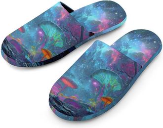 Generic Psychedelic Mushroom Forests Universes Mens House Slippers Slip Indoor Slipper On Shoes Warm Outdoor