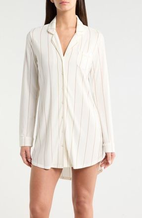 Nordstrom Moonlight Eco Nightshirt in Ivory- Tan Calm Pinstripe at Nordstrom, Size X-Large