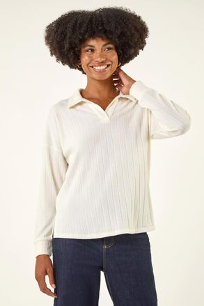 Roman Ribbed Collared Stretch Top