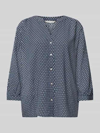 Tom Tailor Loose Fit Kurzarmbluse aus reiner Viskose mit Allover-Muster in Dunkelblau, Gr&ouml;&szlig;e 40