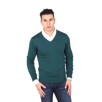 19V69 V mens V neck sweater 9801 SCOLLO V VERDONE - Green Wool - Size Small