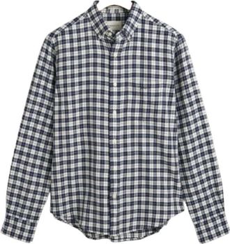 GANT Flanellen Ruitjes Overhemd - Heren - Casual Overhemden - Blauw - XL - Katoen - Overhemden