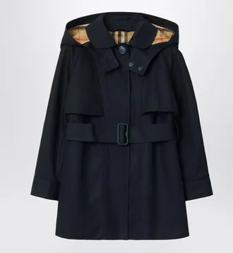 Burberry Single-breasted navy blue cotton trench coat