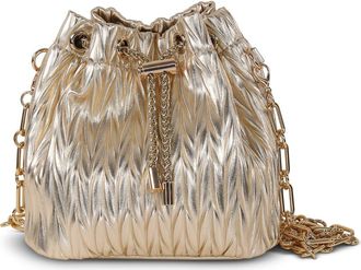 Badgley Mischka Diana Chevron Pleated Metallic Bucket Bag in Gold at Nordstrom, Size Medium