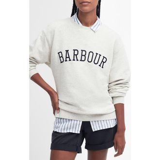 Barbour Northumb Cotton Sweatshirt in Cloud/Navy at Nordstrom, Size 6 Us