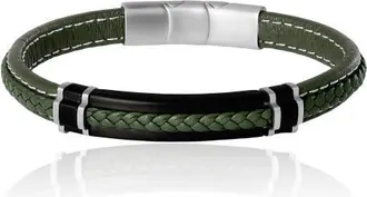 Lucky Brand Mens Braided Bracelet, Olive Green with Black Bar, Magnetic Clasp at Nordstrom, Size 8.5