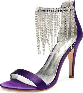 Generic Bridal Heels Women Open Toe Stiletto High Heels Wedding Shoes Satin Prom Party Dress Heel Sandals 10.5Cm,Dark Purple,6 UK