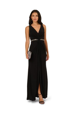 Adrianna Papell Womens Draped Jersey Gown - Black - Size 22 UK