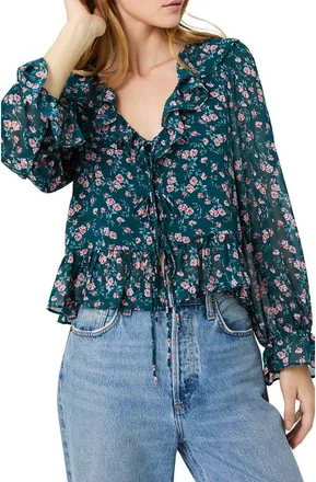 French Connection Marina Silky Chiffon Peplum Top in Lucia Fleur at Nordstrom, Size X-Small