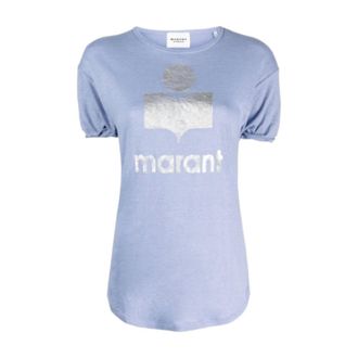 Isabel Marant Tops, Dames, Blauw, S, Linnen, Linnen T-shirt met Logo