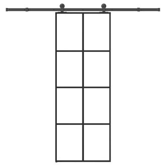 Berkfield Home Sliding Door with Hardware Set 76x205 cm ESG Glass&Aluminium in Black