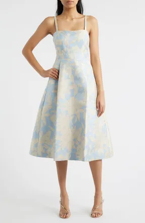 CeCe by Cynthia Steffe Metalllic Floral Dress in Aqua Dusk at Nordstrom, Size 14