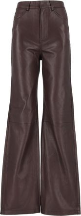 Rotate Brown Leather Straight-Leg Pants